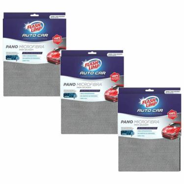 Imagem de Kit 3 Panos Microfibra Automotivo Secagem Autocare Flashlimp