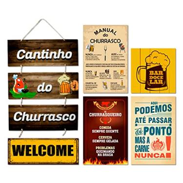 Imagem de Kit 6 Placas Decorativas Cantinho do Churrasco Cervejas Bar