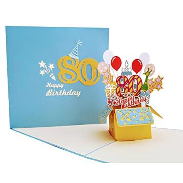Imagem de iGifts And Cards Happy 80th Blue Birthday Party Box 3D Pop Up Cartão – Oitenta, Incrível, Balões, Único, Celebração, Feliz Cumpleaños, Divertido