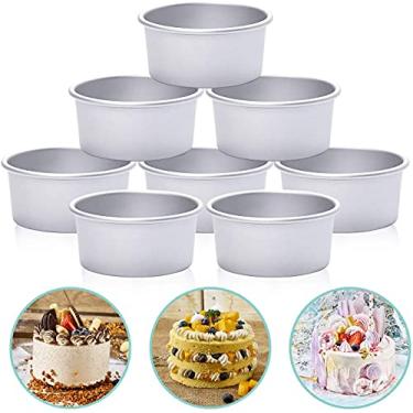Imagem de HomeMall Forma de bolo redonda de alumínio de 10 cm, 8 peças de mini forma antiaderente - conjunto de formas de bolo redondas para cozinha em casa, utensílios de cozinha faça você mesmo