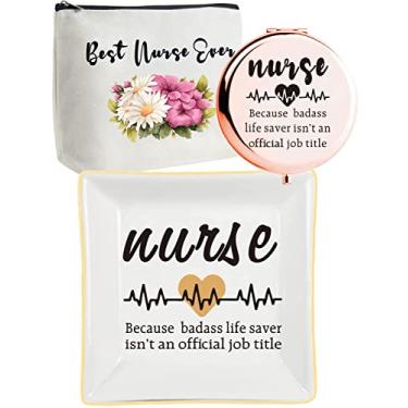 Imagem de LittleBlueDeer Presentes de enfermeira, presentes para enfermeiras, bolsa de maquiagem com zíper para enfermeiras, bolsa organizadora de artigos de higiene para enfermeiras, bandeja de joias de