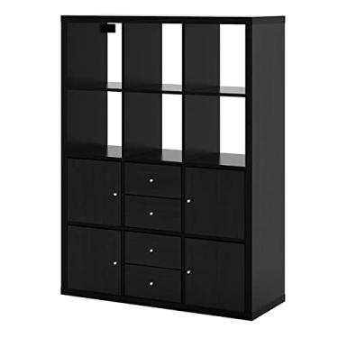 Imagem de KIZQYN Estante do chão ao teto branco preto cáqui estante de livros gaveta armário prateleira estudo quarto decoração da sala estante de livros (cor: preto)