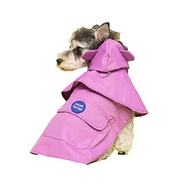 Imagem de Casaco de chuva com capuz de cachorro de verão poncho impermeável design de sapo fofo jaqueta de chuva ao ar livre com trela furo bolso embalável roupas para animais de estimação, roxo, G (peito: 48cm)