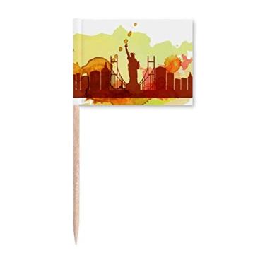 Imagem de Bandeira de palito em aquarela New York City Liberty EUA América Nova York Decoração de festa