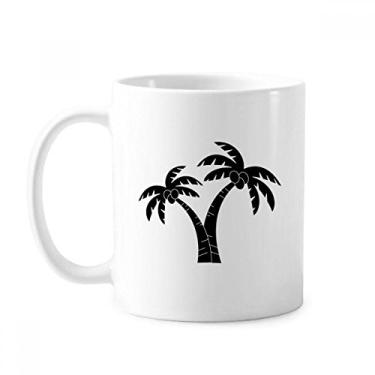 Imagem de Caneca de cerâmica com contorno de praia e planta de coqueiro em cerâmica para café e porcelana
