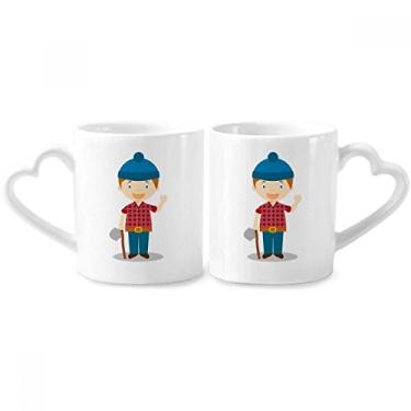 Imagem de Conjunto de canecas de porcelana de casal de desenho animado do Canadá com alça de coração
