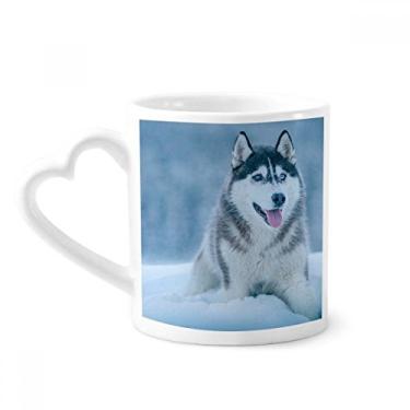 Imagem de Caneca de cachorro animal neve husky imagem caneca café cerâmica copo de coração de vidro