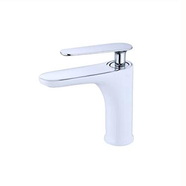 Imagem de LIDON Torneira de banheiro de alça única torneira da pia do banheiro torneiras de latão de furo único torneira de banheiro preta furo único torneira de banheiro, preto B (cor: branco A)