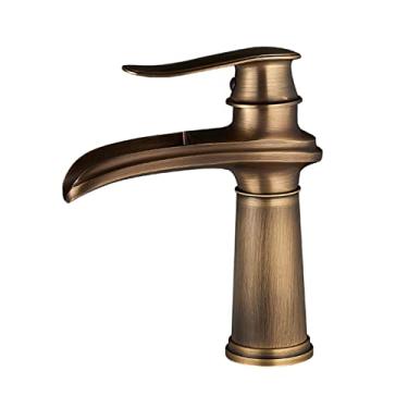 Imagem de LIDON Torneira de pia do banheiro Torneira de vaidade Alça única um furo Torneira de banheiro Torneiras de banheiro para pia 1 furo Torneira de cachoeira de latão antigo Torneira preta do banheiro, antigo B (cor: antigo A)