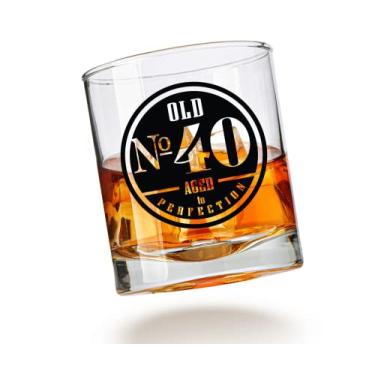Imagem de Copo de uísque antigo nº 40 para homens - de 40 anos para ele - Copo Scotch exclusivo - Decorações de aniversário de 40 anos e suprimentos de festa - Ideia perfeita de aniversário de 40 anos para pai, marido, vovô, amigo
