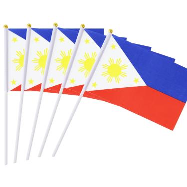 Imagem de Pacote com 25 bandeiras pequenas de mão das Filipinas, bastão filipino redondo bandeiras nacionais do país, suprimentos de decoração de festa para desfiles, copa do mundo, eventos de festivais