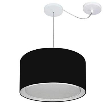 Imagem de Lustre Pendente Cilíndrico com Desvio de Centro Cúpula Tecido 25/40x35 cm, Vivare Iluminação, Pendente4310 PR, Preto, Médio