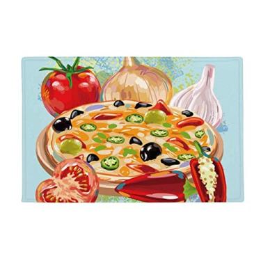 Imagem de DIYthinker Pizza Italy Tapete de porta de banheiro antiderrapante com alimentos de tomate