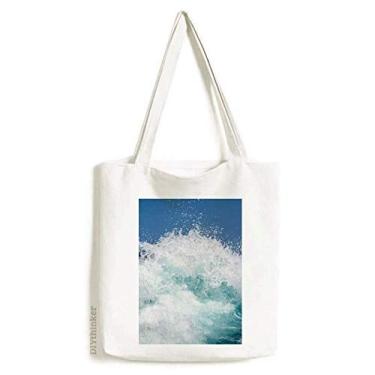 Imagem de Bolsa de lona com imagem de ondas do mar e natureza ciência, bolsa de compras casual