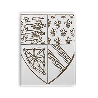 Imagem de Caderno de arte barroca preta e branca com estampa de escudo de leão, capa macia para diário
