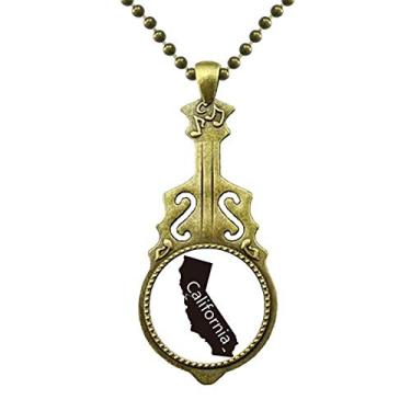 Imagem de DIYthinker Colar com silhueta de mapa da Califórnia dos Estados Unidos, joia antiga com pingente de música