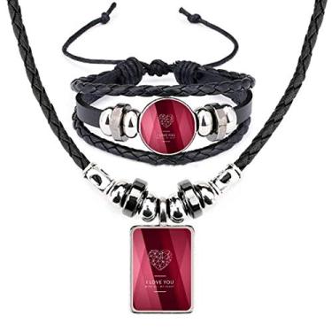 Imagem de Conjunto de joias de pulseira de couro para colar de Dia dos Namorados Love You Red Wine
