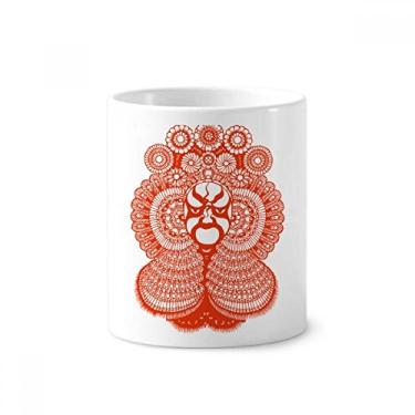 Imagem de Suporte de caneta de escova de dentes de cabeça de ópera chinesa com arte em corte de papel vermelha com suporte de cerâmica