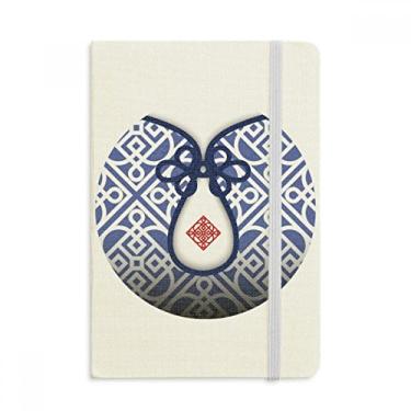 Imagem de Caderno com linha de flores azuis da cultura chinesa, capa dura em tecido, diário clássico