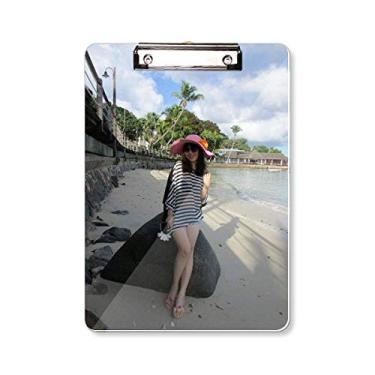 Imagem de Prancheta de pedra Ellie Yao Girl Beach Coconut Tree Placa de suporte A4