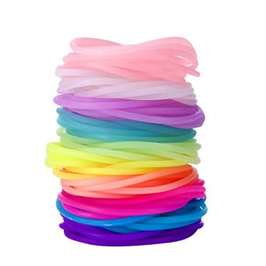 Imagem de Senkary 120 pulseiras de silicone gelatinosa arco-íris brilham neon elásticos anos 80 pulseiras de cabelo para lembrancinhas de festa, adultos, mulheres (10 cores)
