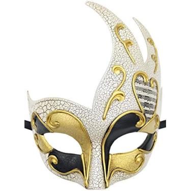 Imagem de Máscara masculina de baile de máscaras quadriculado vintage rachado Halloween Mardi Gras máscara veneziana (B ouro rachado)