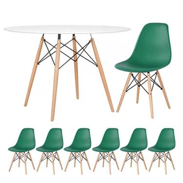 Imagem de Loft7, KIT - Mesa Eames 120 cm branco + 6 cadeiras Eames DSW Verde escuro