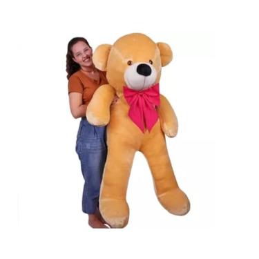 Imagem de Urso Gigante Pelúcia Grande Teddy 1,10 Metros - Laço Personalizado (Doce de Leite com Laço PInk)