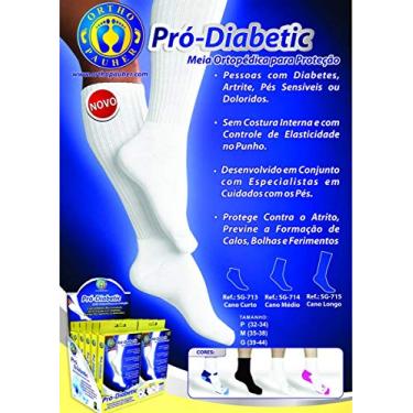 Imagem de Meia Ortopédica para Proteção Pro-Diabetic, Ortho Pauher, Branco/Rosa, Grande
