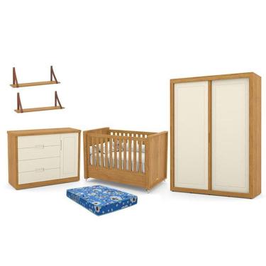 Imagem de Dormitório Tutto New 2 Portas, Cômoda 1 Porta, Berço com Colchão e Prateleiras - Matic Móveis