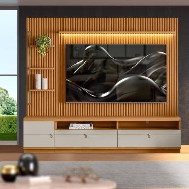 Imagem de Rack Com Painel Para Sala Ripado Modulado 75 Polegadas Nature Off White Shop Jm