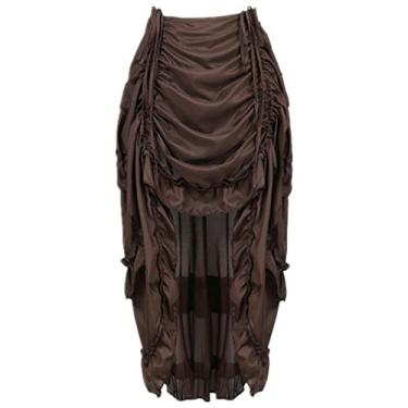 Imagem de Saia feminina Steampunk irregular franzida para festa espartilho vermelho, Marrom, 5X-Large
