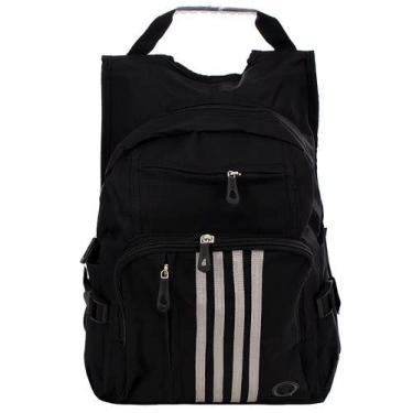 Imagem de Mochila Preta Média Unissex Impermeável Listras Escolar