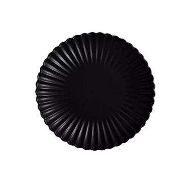 Imagem de GUIPAIHAI Pratos redondos de cerâmica estilo nórdico, bandeja de jantar, frutas, prato de salada, talheres criativos de 20,3 cm (cor: preto, tamanho: 25,4 cm)