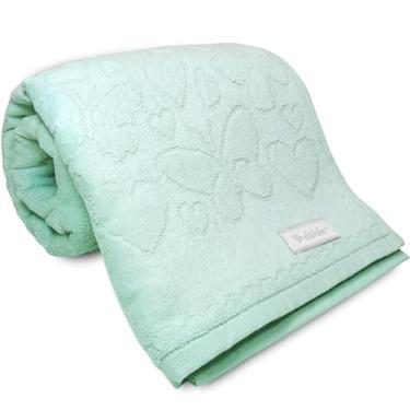 Imagem de Kit 3 Toalhas de Rosto Aveludada Romance Dohler Macia Algodão Jacquard Fio Penteado Coração Borboleta 50 x 80 cm (Verde 9503)