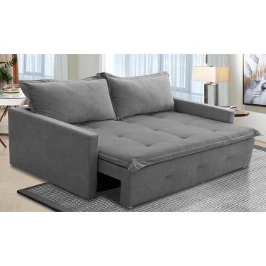 Imagem de Sofá Sem Caixa Retrátil e Reclinável 1,85m com Molas Bianca Boucle Cinza Madelina Decor