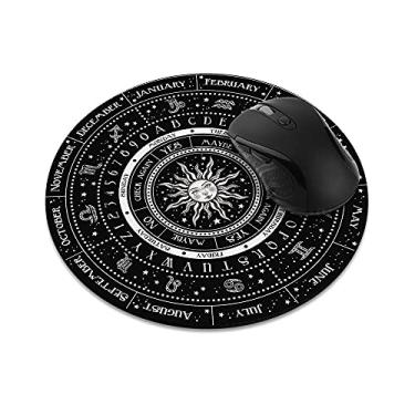 Imagem de Mouse pad redondo antiderrapante, design de placa de pêndulo WIRESTER para adivinhação, mensagem metafísica, bruxaria, altar wiccan, estrelas do sol celestiais, preto e branco