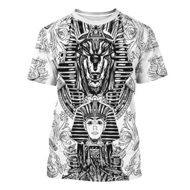 Imagem de BJU Camiseta com estampa do Egito Antigo Gola Redonda Estampada em 3D Manga Curta Solta Casual Unissex, Cinza, XXG
