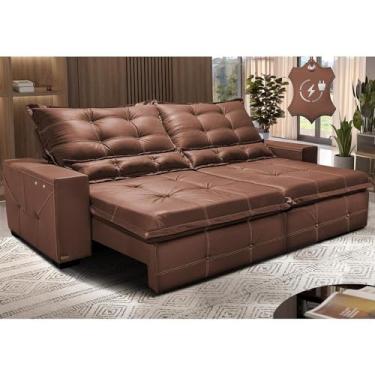 Imagem de Sofá de Couro Elétrico Retrátil 2,35m Cama Inbox Gran Torosoftgeld40 Caramelo