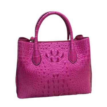 Imagem de Bolsa feminina de couro de crocodilo genuína azul celeste colorida bolsa feminina de couro de jacaré exótico bolsa de ombro única, Rosa escuro, 30cm(Length) x 23cm(Height)x 13cm(Deep)