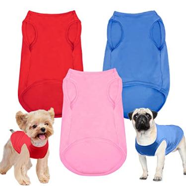 Imagem de JOUHOI Camiseta lisa para cachorro macia sem mangas, camiseta legal respirável para animais de estimação, roupas para gatos, pacote com 3, azul, rosa, vermelho, médio