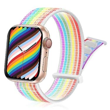 Imagem de Pulseira esportiva compatível com crianças Apple Watch 42 mm, 44 mm, 45 mm, 49 mm, pulseira trançada elástica de nylon para iWatch Ultra Series SE/SE2/8/7/6/5/4/3/2/1 masculina e feminina, arco-íris