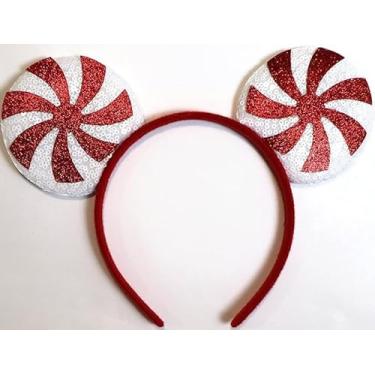 Imagem de CLGIFT Mickey Ears for boy, Black Silver Mickey ears no bow diy Minnie, Christmas Red Peppermint Headband, Handmade, One Size Fits Most