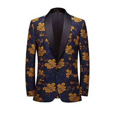 Imagem de CARFFIV Blazer masculino vintage jacquard blazer blazer baile, banquete, jantar, casamento, baile, festa, Amarelo, XG