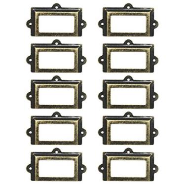 Imagem de WEICHUAN 10 porta-etiquetas de latão antigo de 6 cm x 10,7 cm, moldura de cartão de ferro com parafusos para prateleiras de armário de biblioteca de escritório, gavetas, placas de nome, caixas de