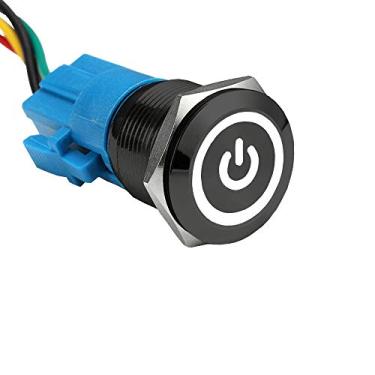 Imagem de ESUPPORT Preto 19mm 12V 5A Símbolo de Energia Olho de Anjo Halo Carro Branco LED Luz Metal Botão Alternar Interruptor Tomada Fio À Prova D 'Água