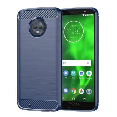 Imagem de Sidande Capa para Moto G6, Motorola G6 XT1925-10, capa ultrafina para celular com absorção de choque de fibra de carbono TPU capa protetora de borracha para Motorola Moto G6 azul marinho