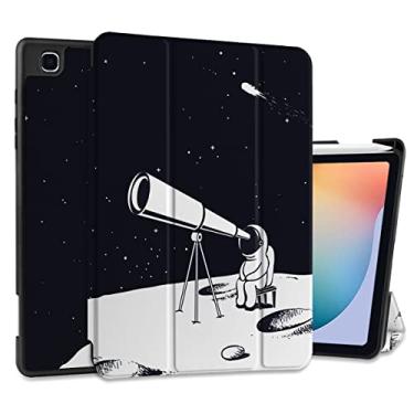 Imagem de DONGKE Capa para Samsung Galaxy Tab S6 Lite 10.4 2022/2020, suporte com três dobras + suporte para caneta + despertar/hibernar automático + capa traseira protetora de TPU macio para tablet Samsung (SM-P610/P613/ P615/P619), Spaceman