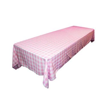 Imagem de LA Linen Toalha de mesa retangular xadrez xadrez de poliéster, 152 x 365 cm, branca/rosa
