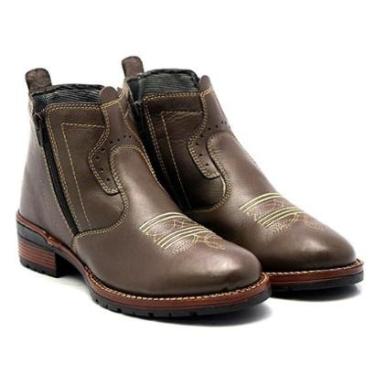 Imagem de Botina Bico Redondo Bota Masculina Couro Cano Curto Com Zíper Confortável-Masculino